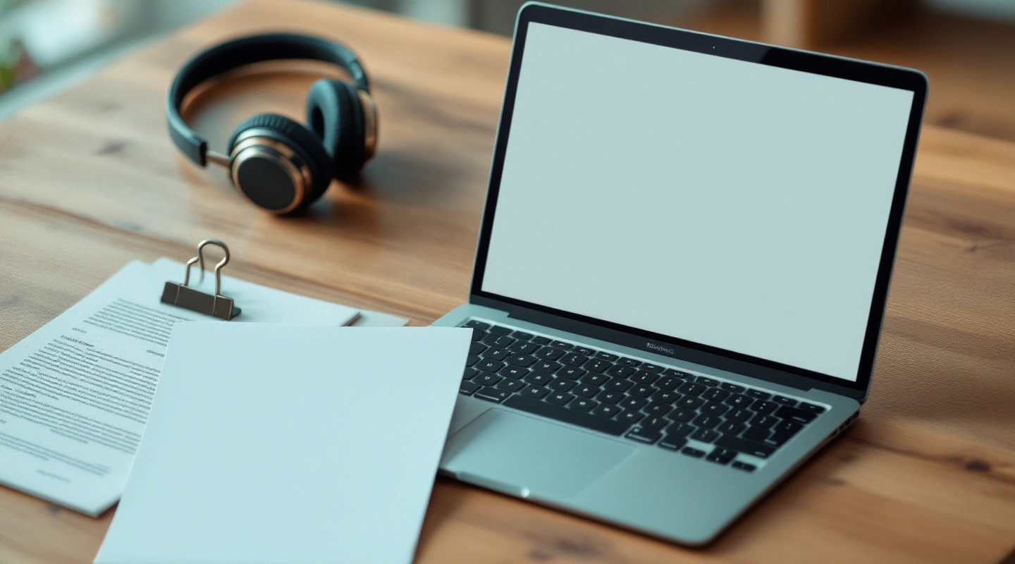 Headset and laptop on a support workspace