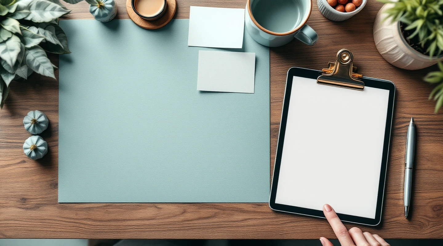 Hands beside blank paper on a business workspace