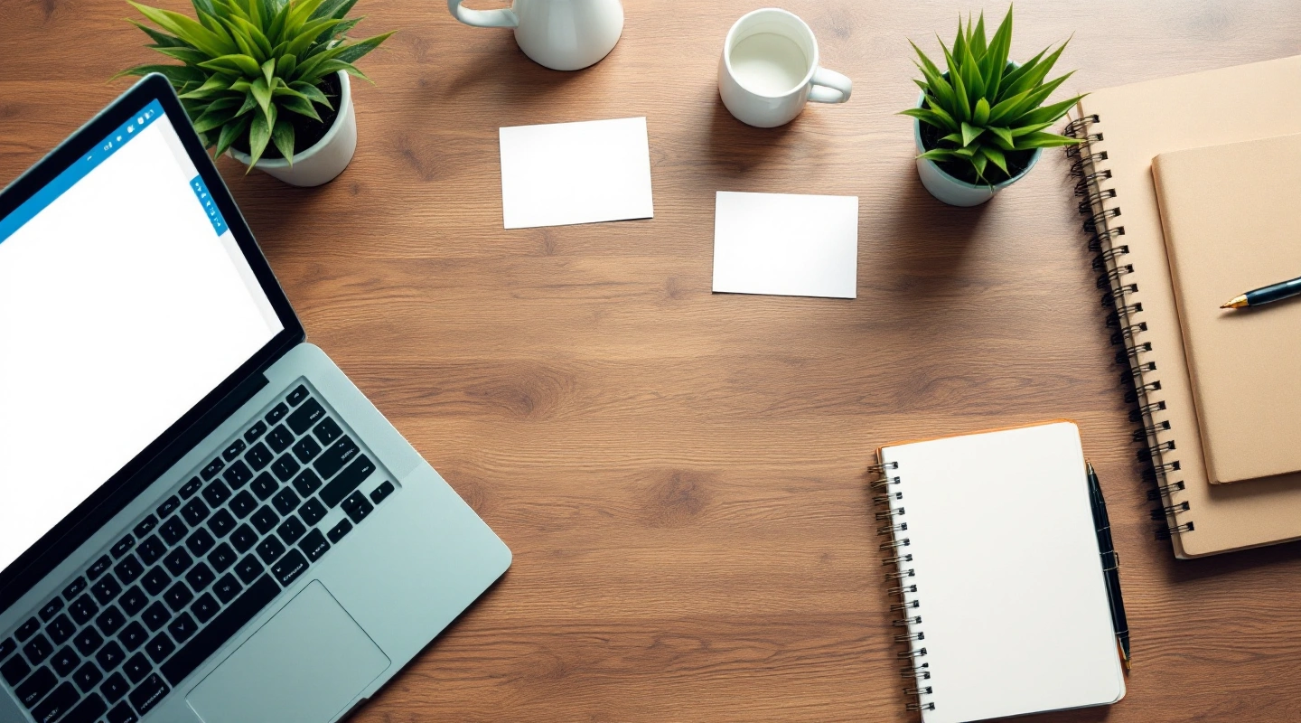 Laptop and blank workflow notes on a desk
